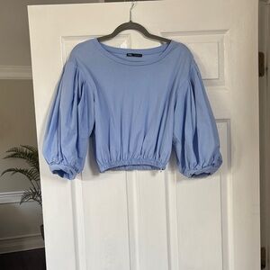 Zara Light Blue Puff Sleeve Cropped Blouse